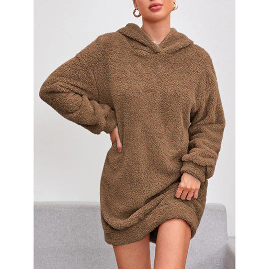 Damen Kuscheliger Oversize-Hoodiekleid aus weichem Fleece Heidi-Mode