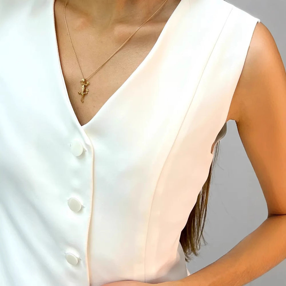 Damen Weste mit elegantem V-Ausschnitt und dekorativen Knöpfen Heidi-Mode