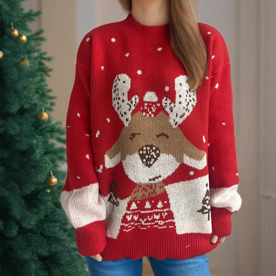 Damen Pullover mit festlichem Rentier-Motiv und himmlischem Design Heidi-Mode
