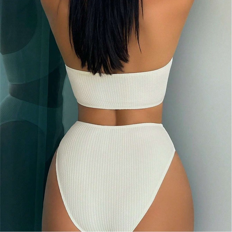 Femme Hochkragen Ripp-Halter Bikini Set Heidi-Mode