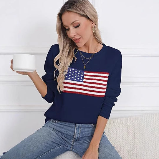 Damen Pullover mit Flaggenmotiv und strukturiertem Strick Heidi-Mode