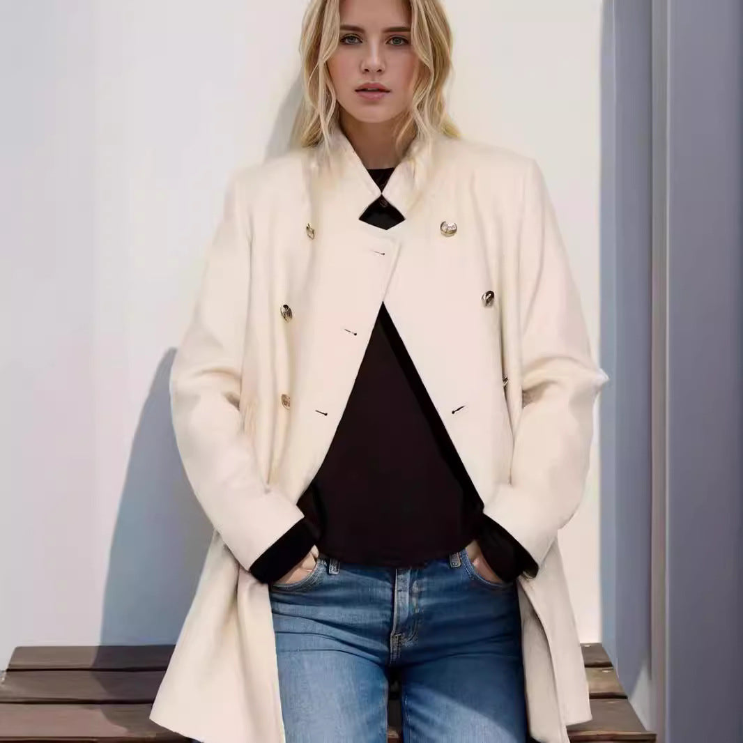 Damen eleganter Duffle-Mantel mit doppelter Knopfleiste und luxuriösen Details Heidi-Mode