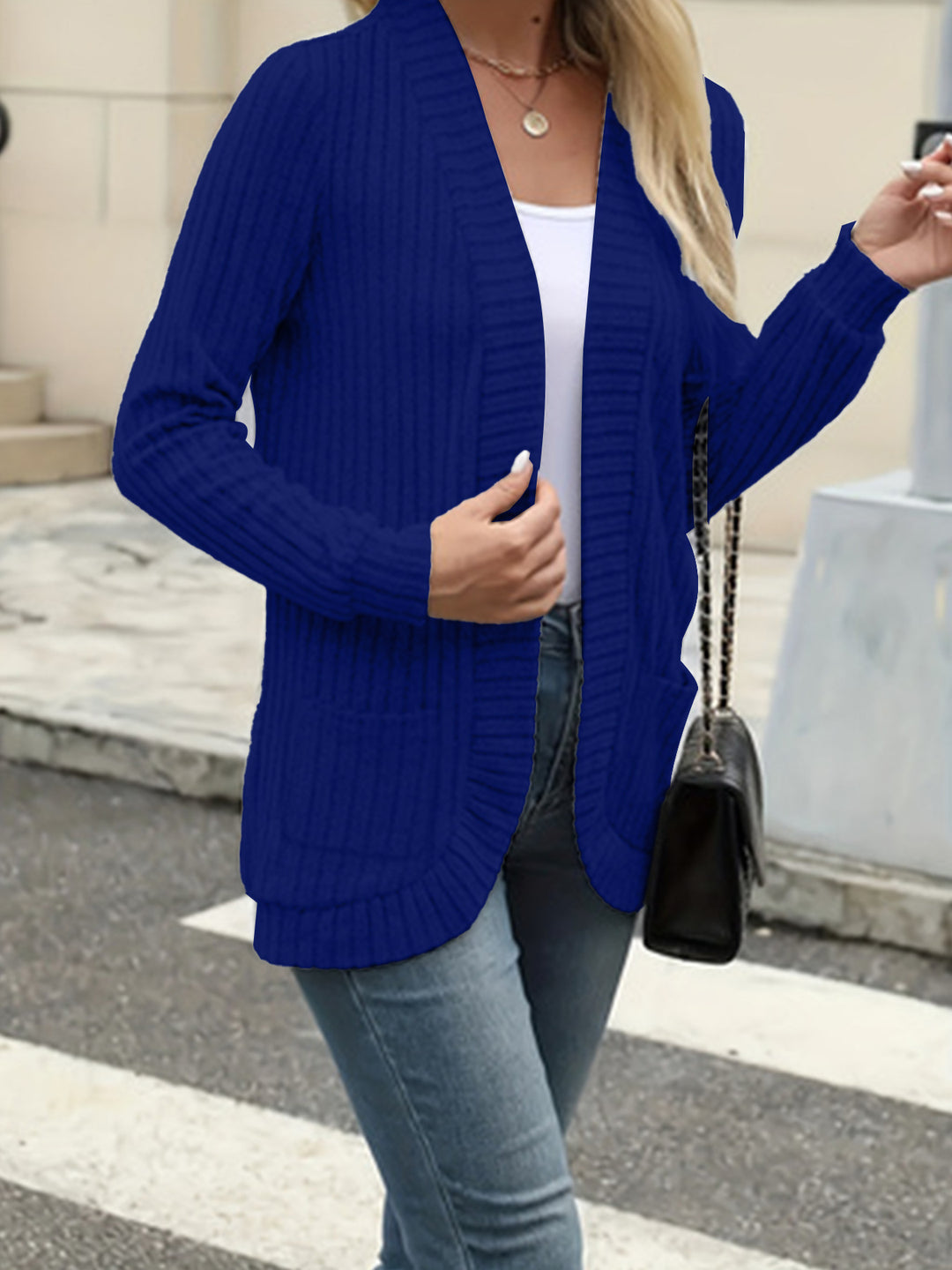 Damen Strickjacke mit offenen Front und praktischen Taschen Heidi-Mode