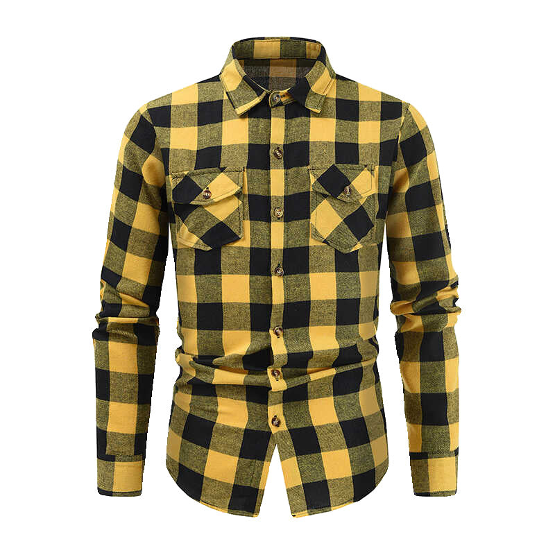 Herren klassisches Flanellhemden mit Karomuster und praktischen Brusttaschen Heidi-Mode