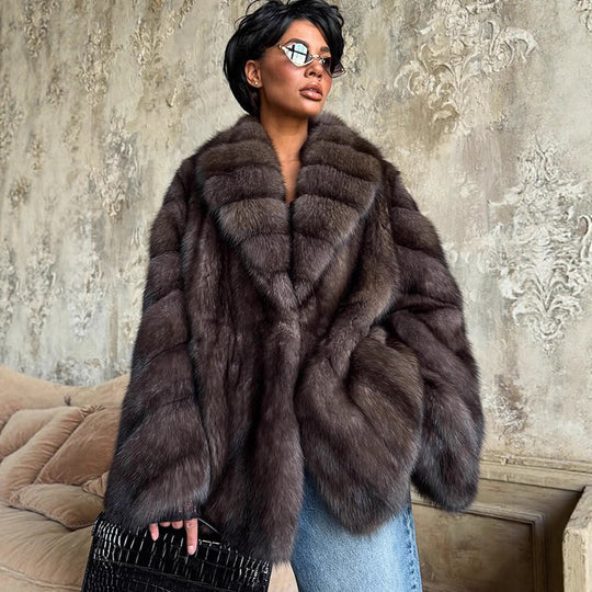 Damen luxuriöse Kunstfelljacke mit weitem Schnitt und modischen Details Heidi-Mode