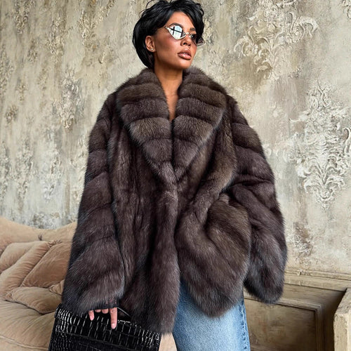 Damen luxuriöse Kunstfelljacke mit weitem Schnitt und modischen Details Heidi-Mode