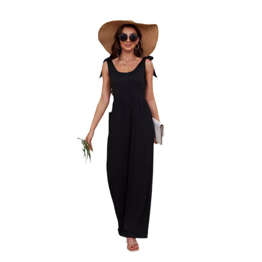 Damen Eleganter Jumpsuit mit verstellbaren Trägern und weitem Bein Heidi-Mode