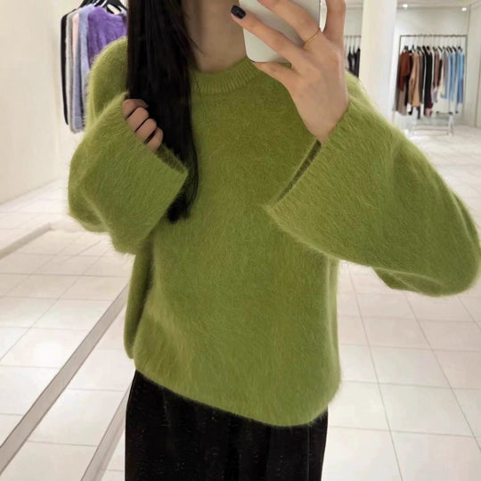 Damen Flauschiger Pullover mit überschnittenen Schultern und weitem Schnitt Heidi-Mode