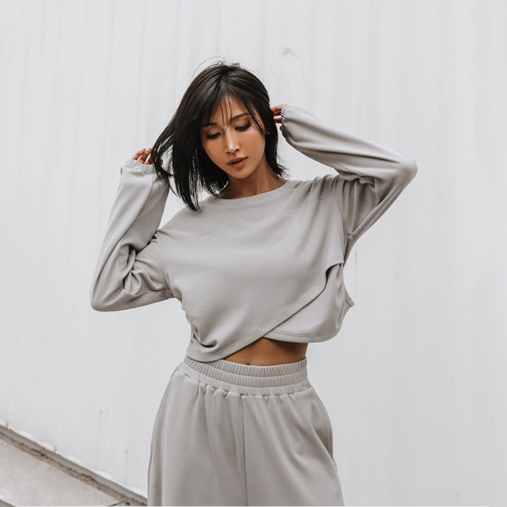 Damen lässiges Lounge-Set mit cropped Oberteil und weitem Hosen Heidi-Mode