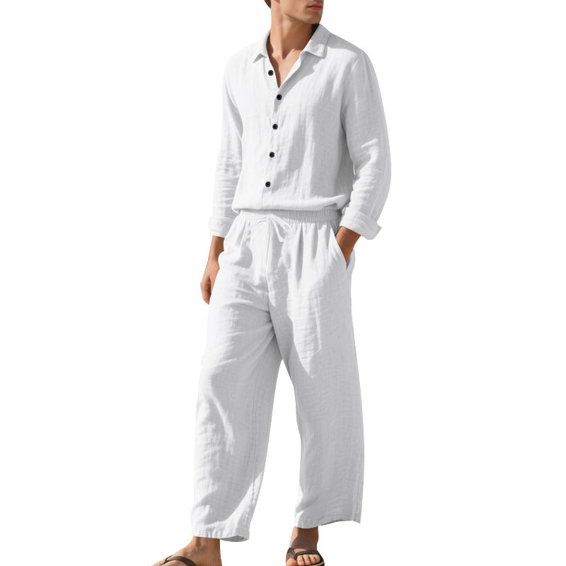 Herren Leinen-Loungeanzug mit elastischem Bund und praktischem Knopfdesign Heidi-Mode