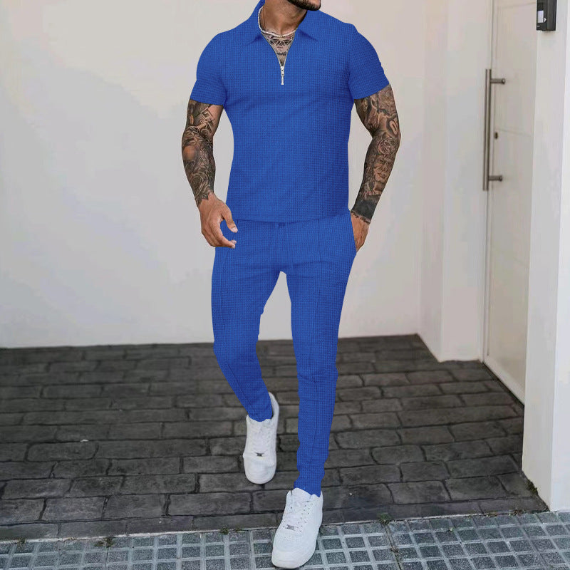 Herren Freizeit-Set mit modernem Kurzarm-Polo und eleganten Jogginghosen Heidi-Mode