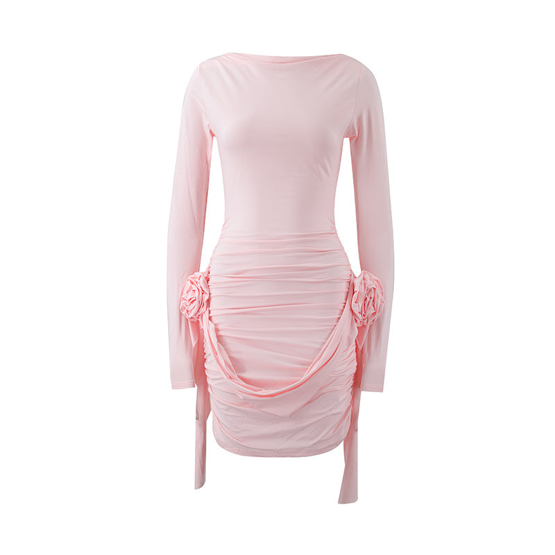 Damen figurbetontes Kleid mit Rüschendetails und langen Ärmeln Heidi-Mode