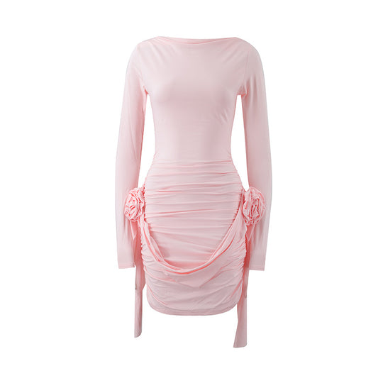 Damen figurbetontes Kleid mit Rüschendetails und langen Ärmeln Heidi-Mode