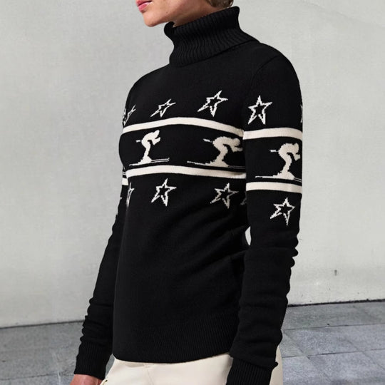 Damen Rollkragenpullover mit Skimotiv und Sternen Heidi-Mode