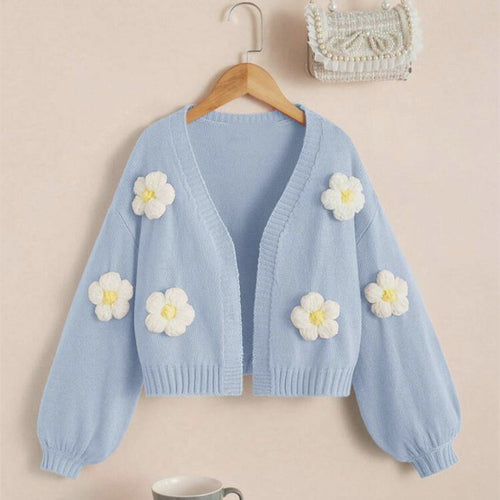 Damen Kurzjacke mit verspielten Blumenapplikationen Heidi-Mode