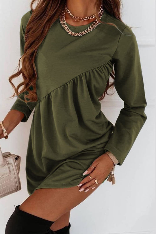 Heidi-Mode | O Hals Langarm Babydoll Tunika Kleid