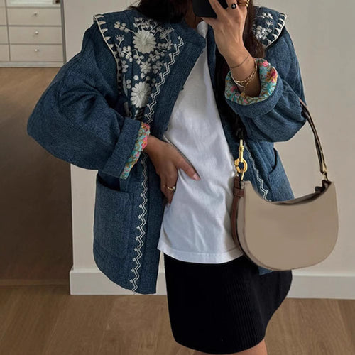 Damen Bestickte Denimjacke Heidi-Mode