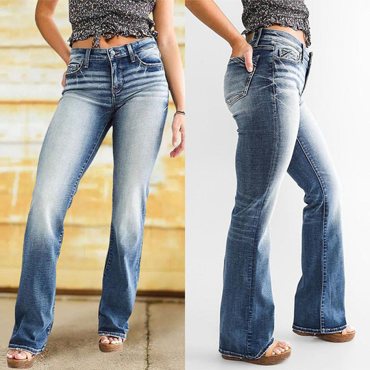 Damen Bootcut Jeans im lässigen Vintage-Stil mit hohem Bund und moderner Waschung Heidi-Mode
