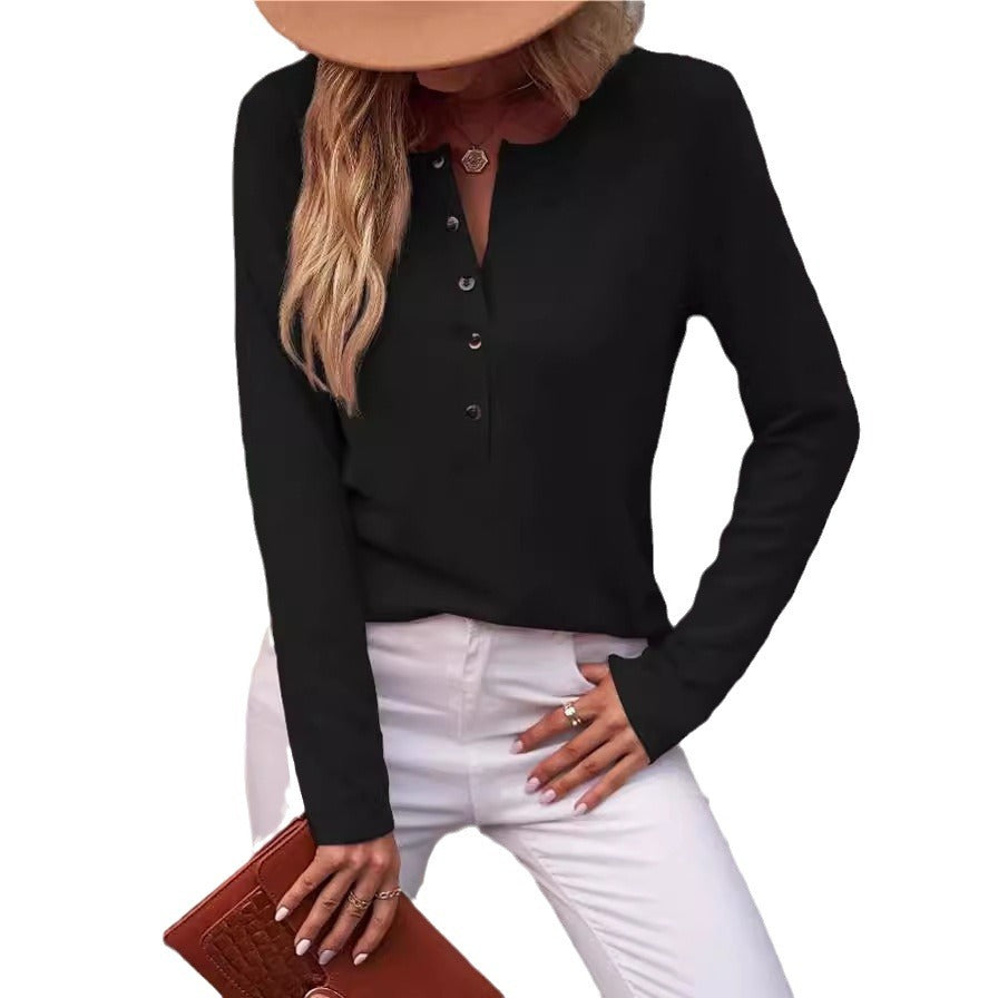 Damen Bequemes Langarmshirt mit Knopfdetail Heidi-Mode