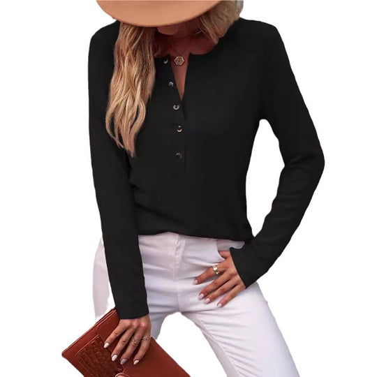 Damen Bequemes Langarmshirt mit Knopfdetail Heidi-Mode