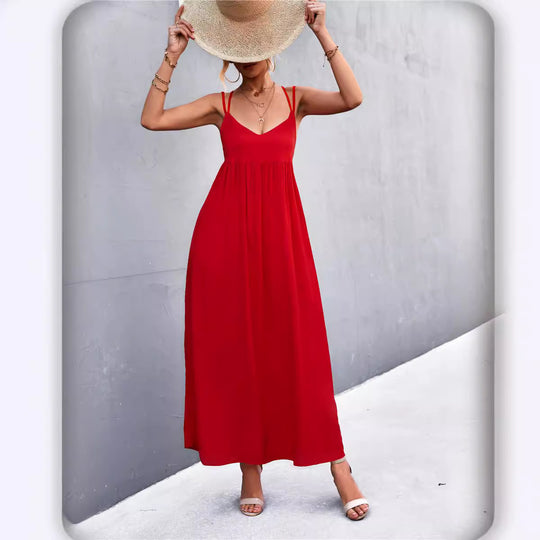 Damen Maxikleid mit feinen Spaghetti-Trägern Heidi-Mode
