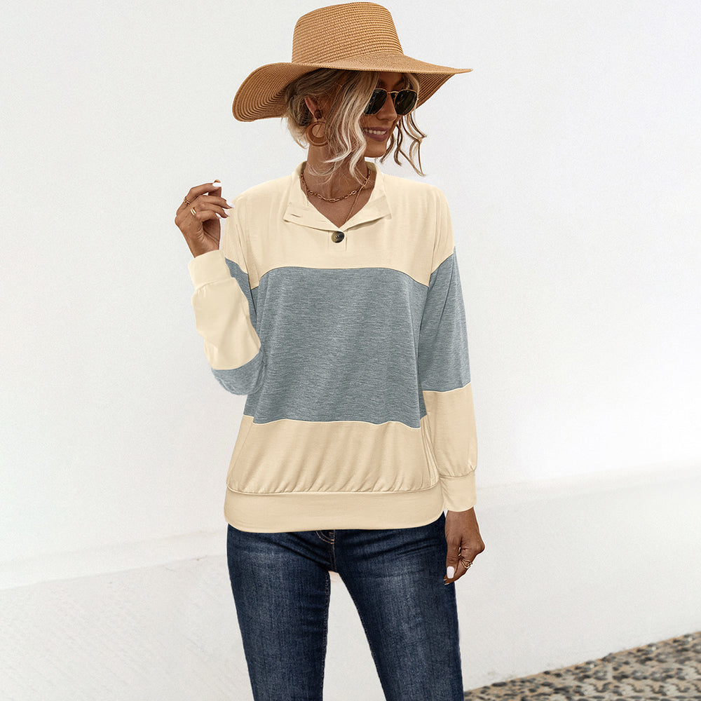 Damen Sportlicher Pullover mit modernem Farbblockdesign und funktionellem Knopf Heidi-Mode