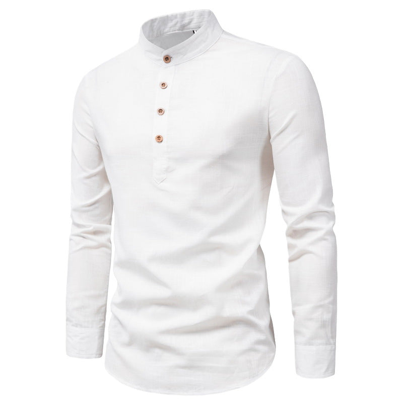 Herren Langarmhemd mit Henley-Ausschnitt und dekorativer Knopfleiste Heidi-Mode
