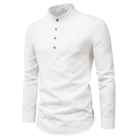 Herren Langarmhemd mit Henley-Ausschnitt und dekorativer Knopfleiste Heidi-Mode