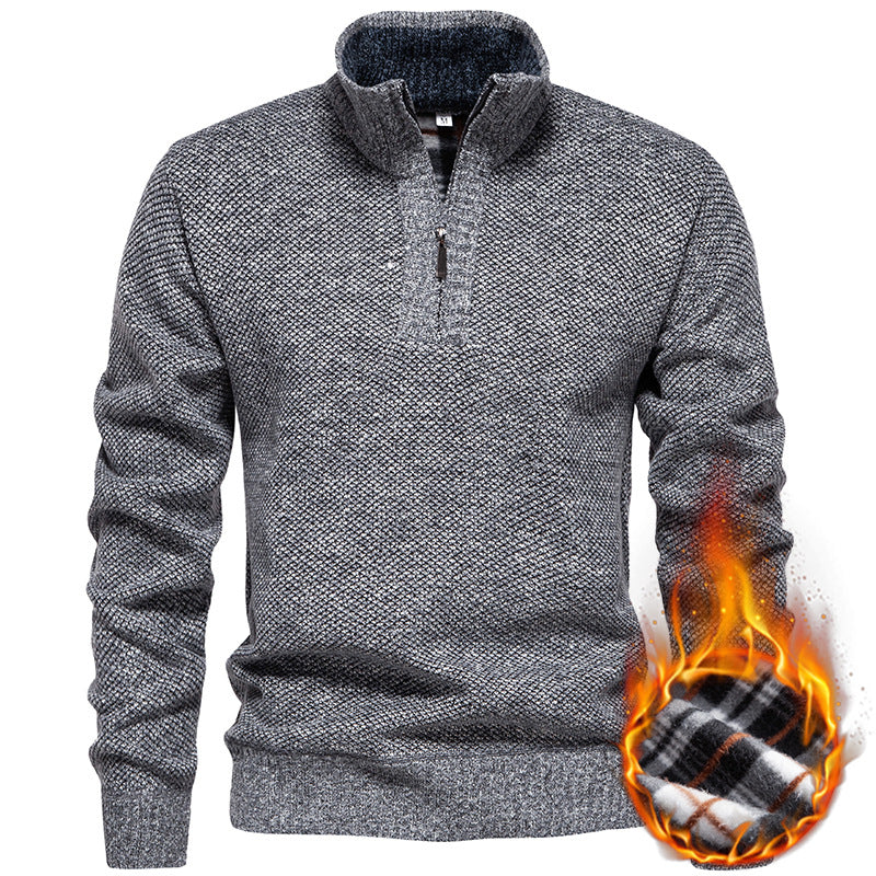 Herren Strickpullover mit halbem Reißverschluss und modischem Strukturdesign Heidi-Mode