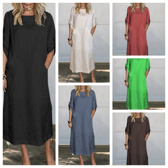 Damen Freizeit Maxi Kleid mit Taschen Heidi-Mode