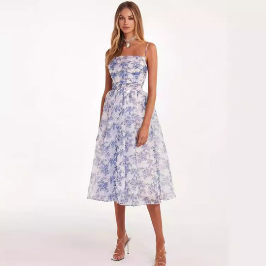 Damen Midi-Kleid mit elegantem Chiffon und floralen Applikationen Heidi-Mode