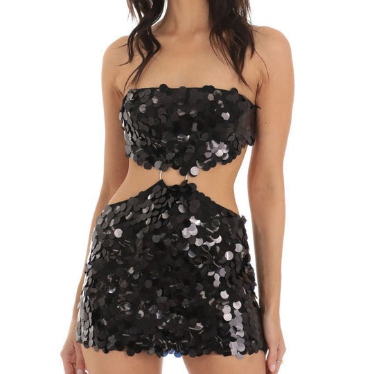 Damen Kürzen Pailletten Kleid Heidi-Mode
