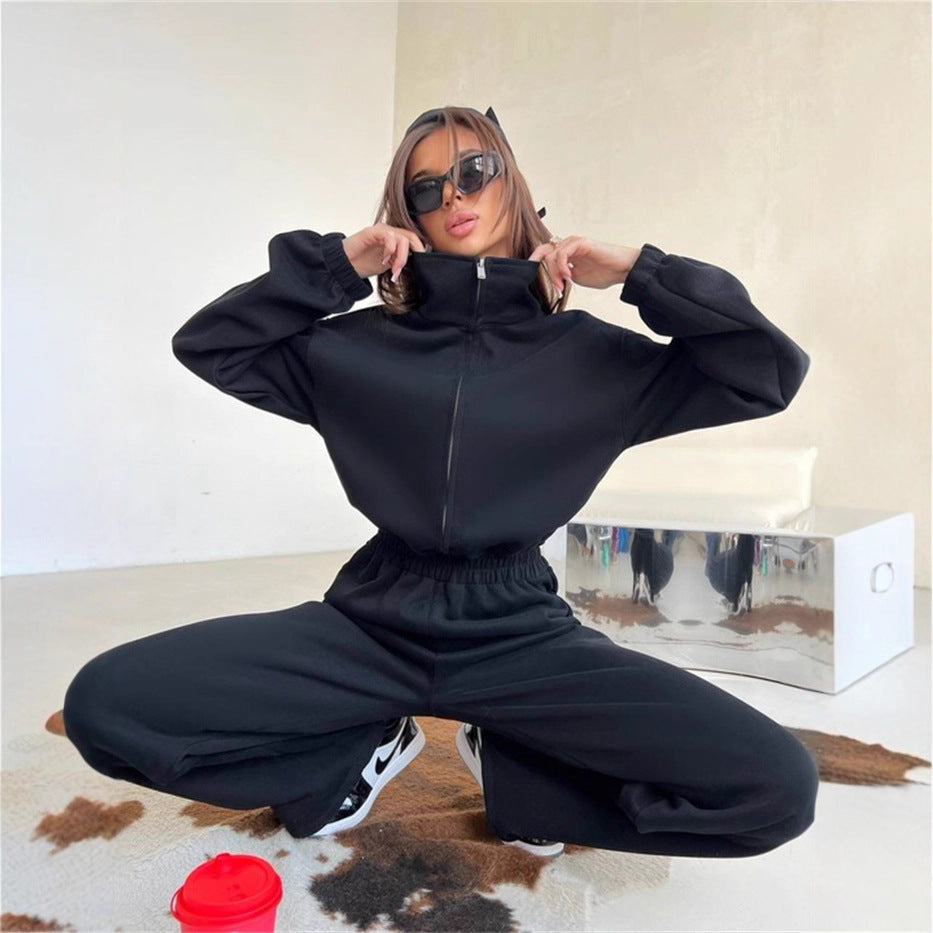 Damen Modischer Fleece-Jogginganzug mit Reißverschluss und bequemem Schnitt Heidi-Mode