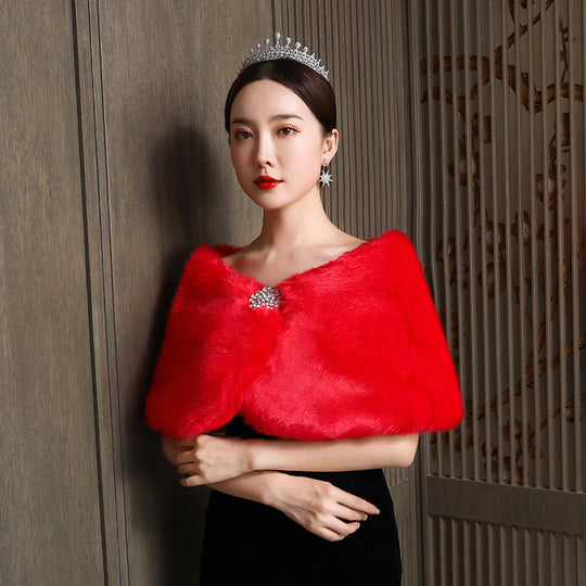 Damen eleganter und luxuriöser Umhang aus Kunstpelz Heidi-Mode