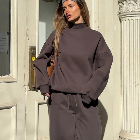 Damen Lässiges und gemütliches Travel-Set mit hohem Kragen und weitem Schnitt Heidi-Mode