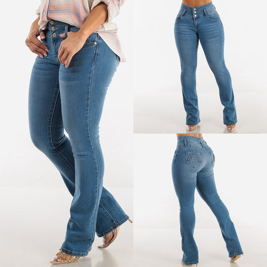 Damen Bootcut Jeans mit hohem Bund und konturierender Passform Heidi-Mode