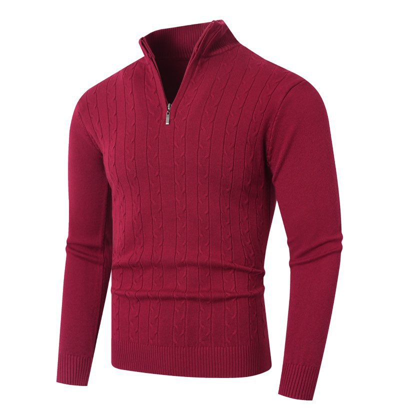 Herren stylischer Strickpullover mit hohem Stehkragen und durchgehendem Reißverschluss Heidi-Mode