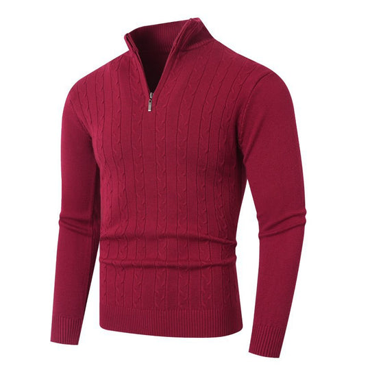 Herren stylischer Strickpullover mit hohem Stehkragen und durchgehendem Reißverschluss Heidi-Mode