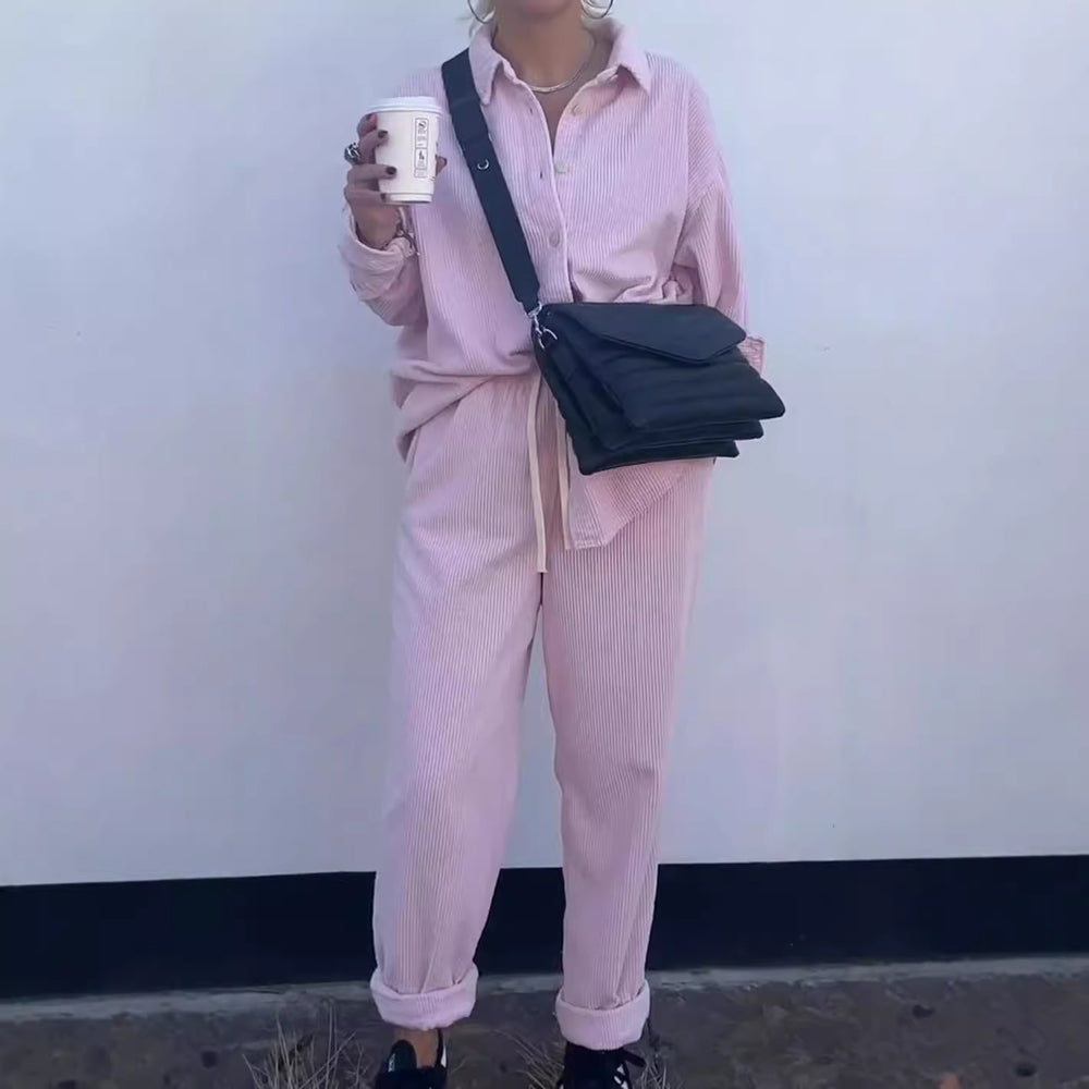 Damen Lässiges Cord-Set mit Knopfleiste und praktischen Taschen Heidi-Mode