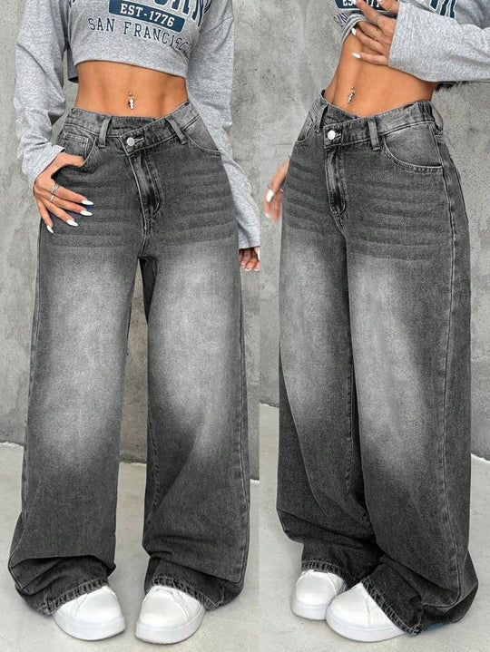 Damen Weite Jeans mit tiefem Schritt und angesagtem Used-Look Heidi-Mode