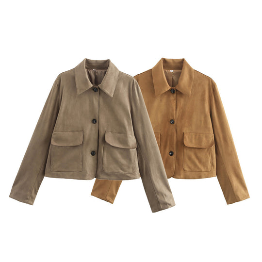 Damen modische Kurzjacke mit praktischen aufgesetzten Taschen Heidi-Mode