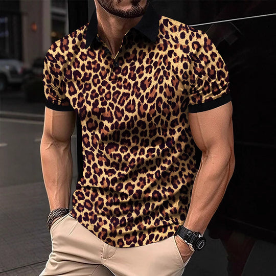 Herren Polo-Shirt mit aufregendem Leopardenmuster und modernem Schnitt Heidi-Mode