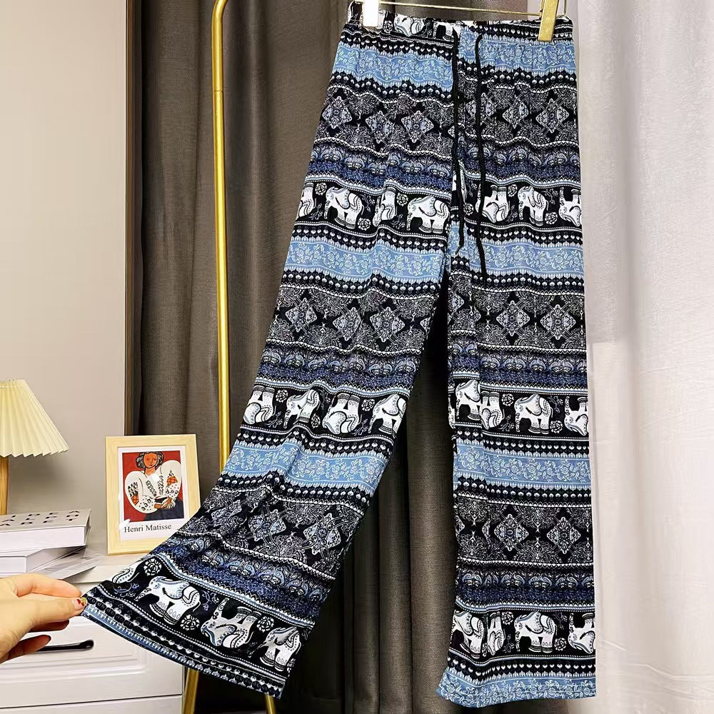 Damen Lässige Palazzo-Hose mit Elefantenmuster und elastischem Bund Heidi-Mode