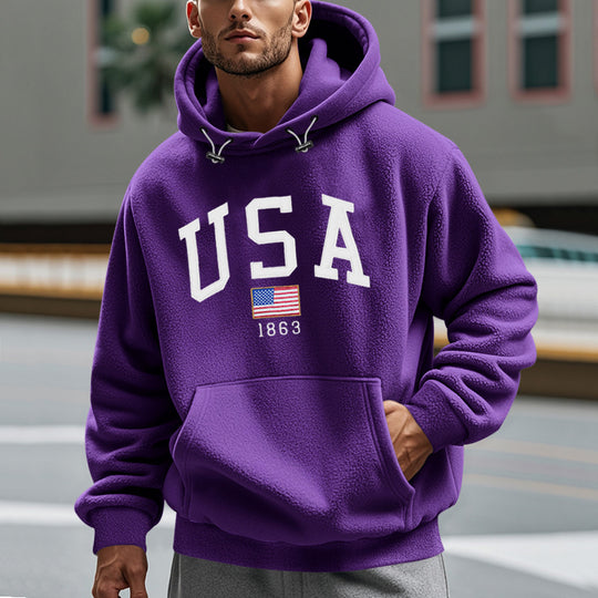 Herren Kuscheliger Fleece Hoodie mit USA-Print Heidi-Mode