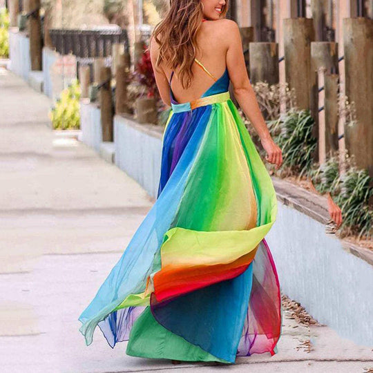 Heidi-Mode | Regenbogen Chiffon Spaghetti-Träger Kleid
