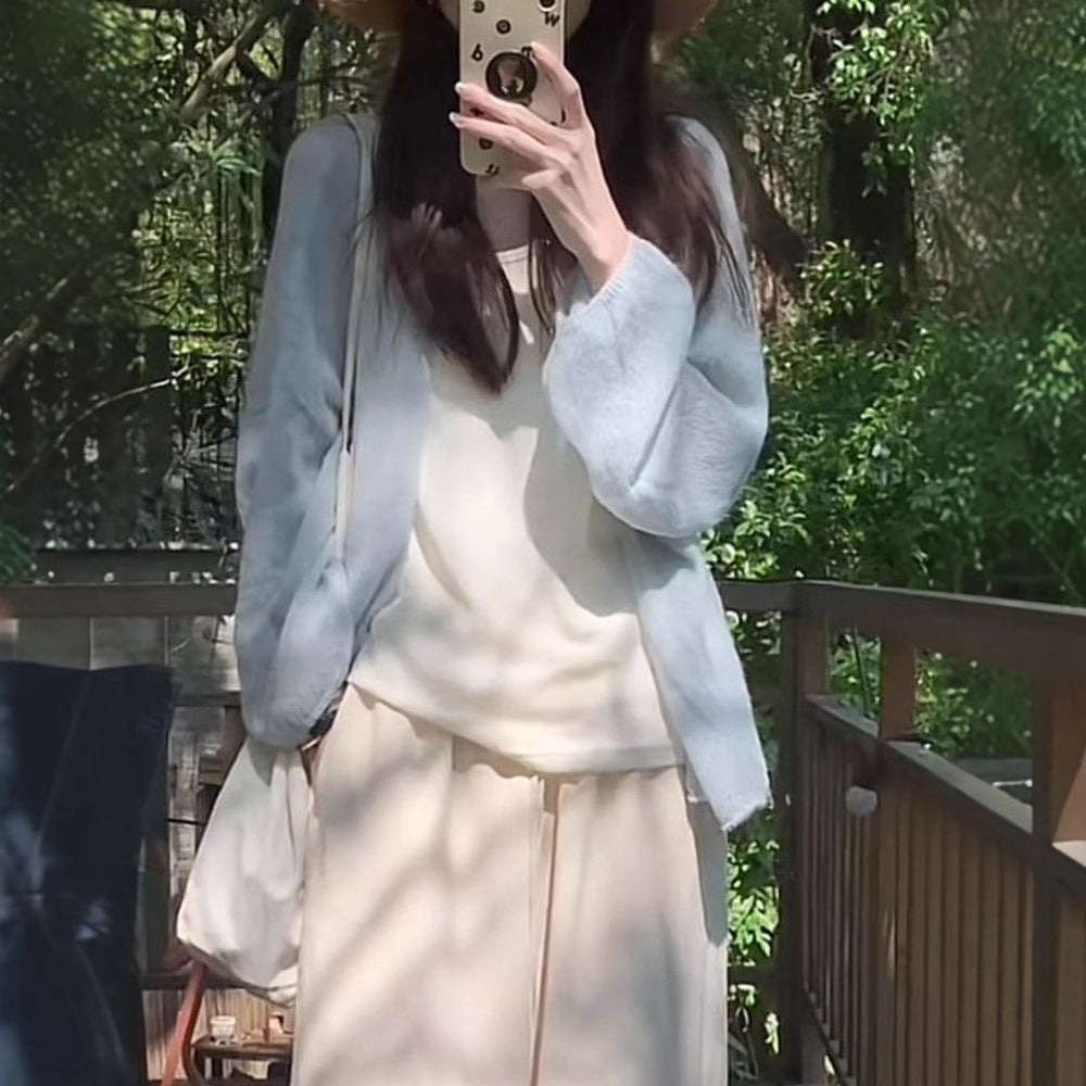 Damen flauschiger Cardigan mit lockerem Schnitt und weichen Ärmeln Heidi-Mode