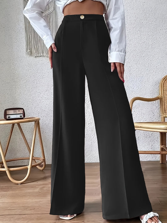 Damen Weit geschnittene elegante Stoffhose mit hoch sitzendem Bund Heidi-Mode