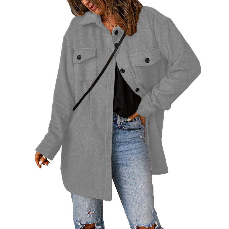 Damen Übershirt aus weichem Fleece mit Taschen und Knopfdetails Heidi-Mode
