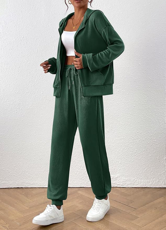 Damen Lässiges Set aus strukturiertem Hoodie und Jogginghose Heidi-Mode