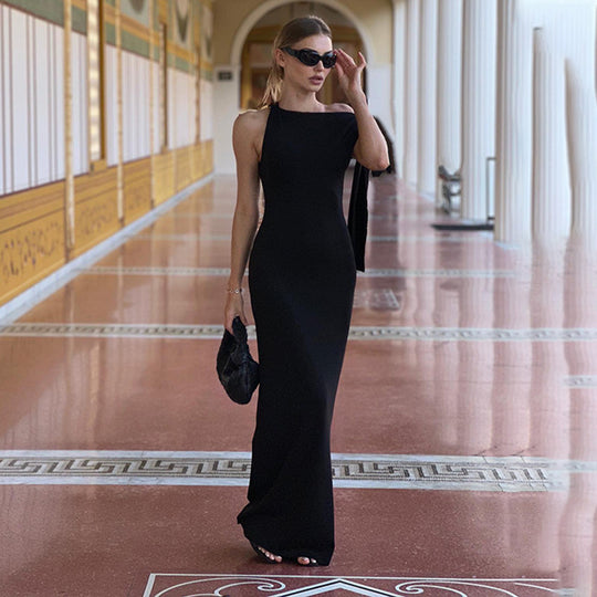 Damen Körperbetontes Maxikleid mit schickem One-Shoulder-Ausschnitt Heidi-Mode